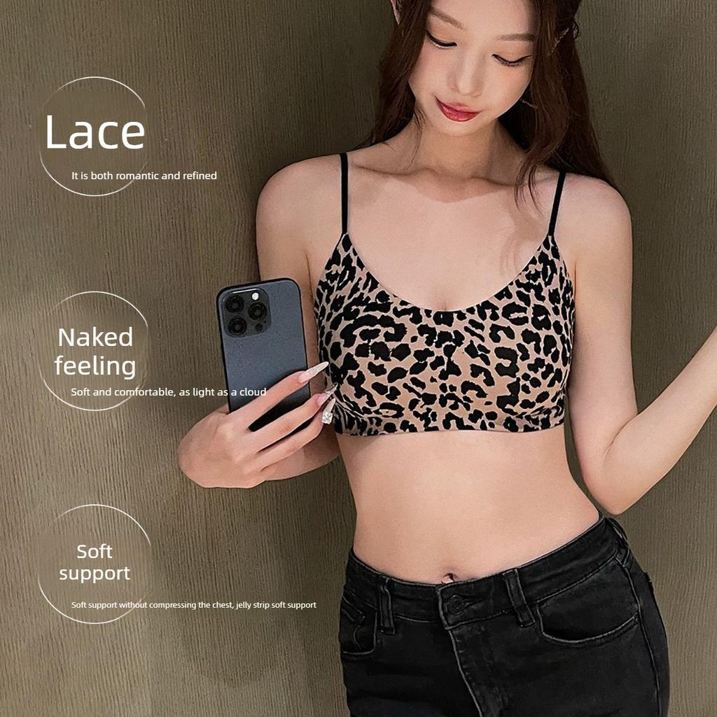 Female Spring and Summer Thin Leopard Pattern Small Breast Gathers No Underwire To Prevent Sag No Trace Underwear