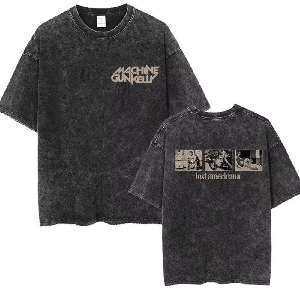 Vintage Washed Machine Gun Kelly T Shirt MGK Lost Americana Tour Fans Tshirts Men Women Punk Gothic Hip Hop Oversized Tees