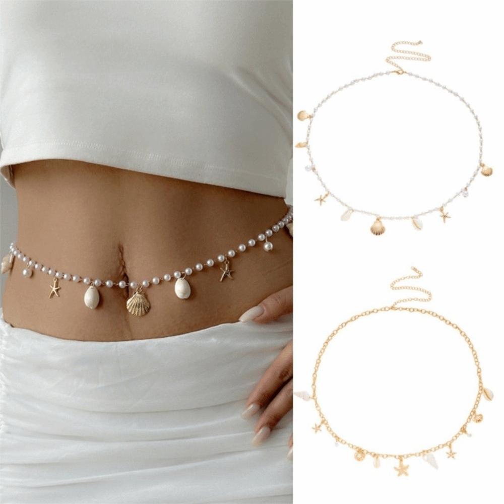 Shell Imitation Pearl Body Chain Adjustable Beads Belly Chain Retro Starfish Waist Chain Ladies