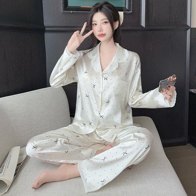 Rainbow Striped Pajamas Women'S Ins Wind Sweet Little Squirrel Ice Silk Thin High-End Loungewear Autumn Suit
