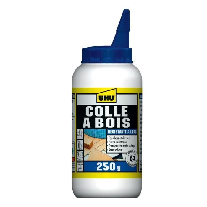 Colle à bois - UHU - Résiste à l'eau - 250 g - Haute résistance - Transparent