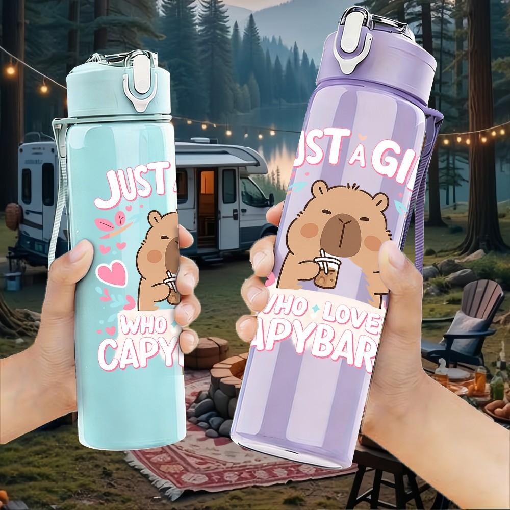 1PC Just A Girl Who Loves Her Mama Heart Print 750ml Color Plastic Sports Water Bottle Leakproof Flip Straw Lid Suitable for Sports Office Home Use