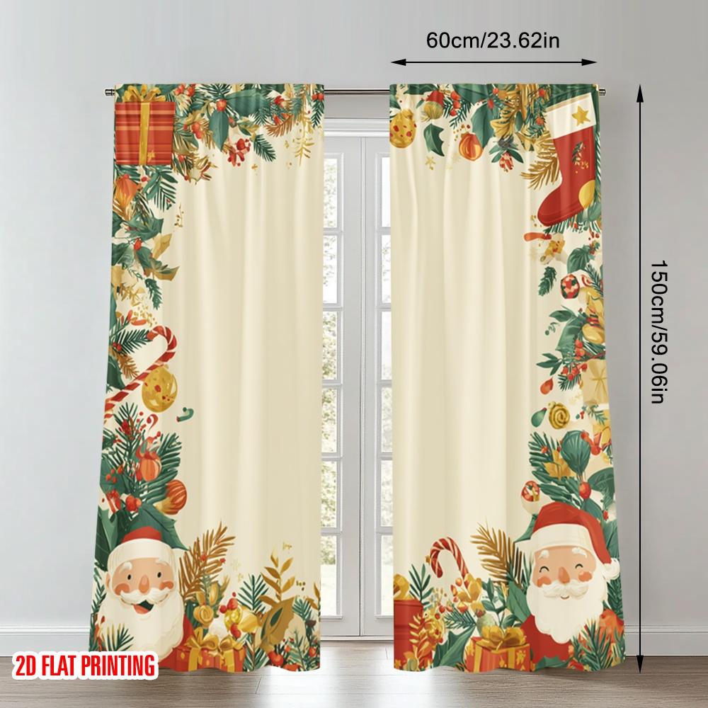 2pcs 2D flat printing Christmas Classic Hot Curtains Christmas Santa Claus Gifts Digital Printed Polyester Drapes Holiday