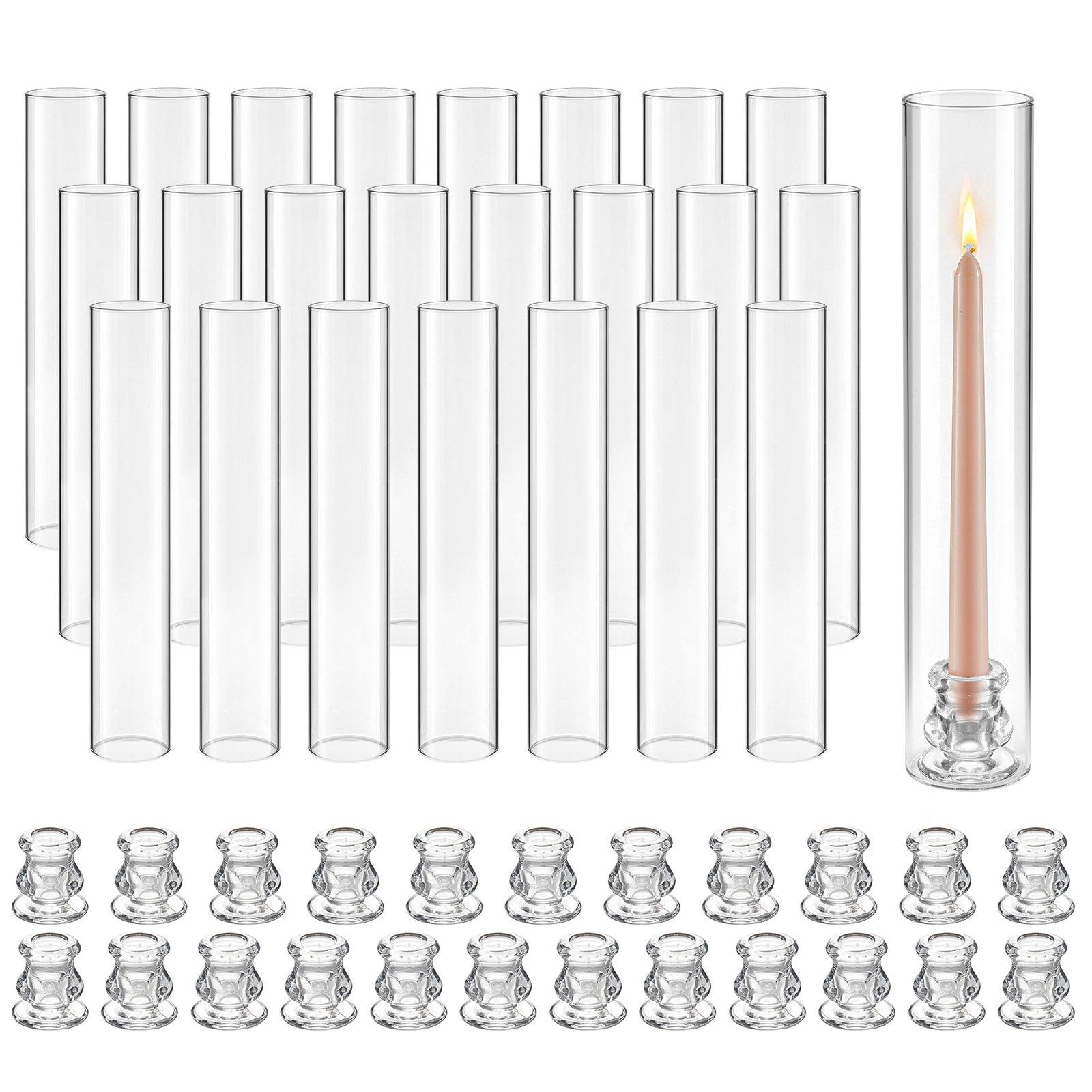 VEVOR Hurricane Kerzenhalter Set mit 24 Stück, Durchmesser 65 x 350 mm Hoher Klarer Glaszylinder Kerzenhalter Hülle, Hohes Borosilikatglas