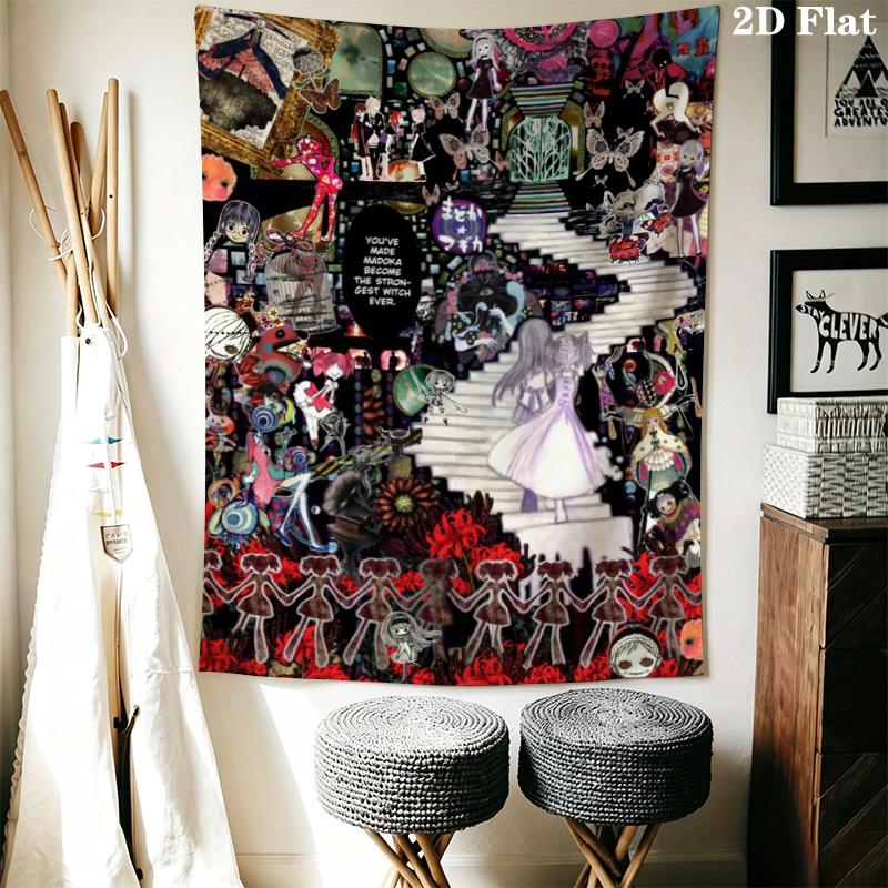 Puella Magi Madoka Magica Wall Tapestry Aesthetic Wall Hanging Printed Fabric Blanket Decorative Tapestries for Bedroom Living Room Home Decor