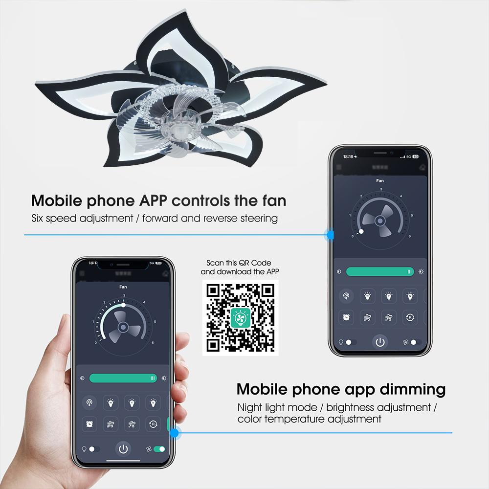 IRALAN Ceiling Fan Light 6-Wind Speeds Ceiling Fan Lotus Five-head Decorative Smart With Light Room Decor Lamps Electric Fan