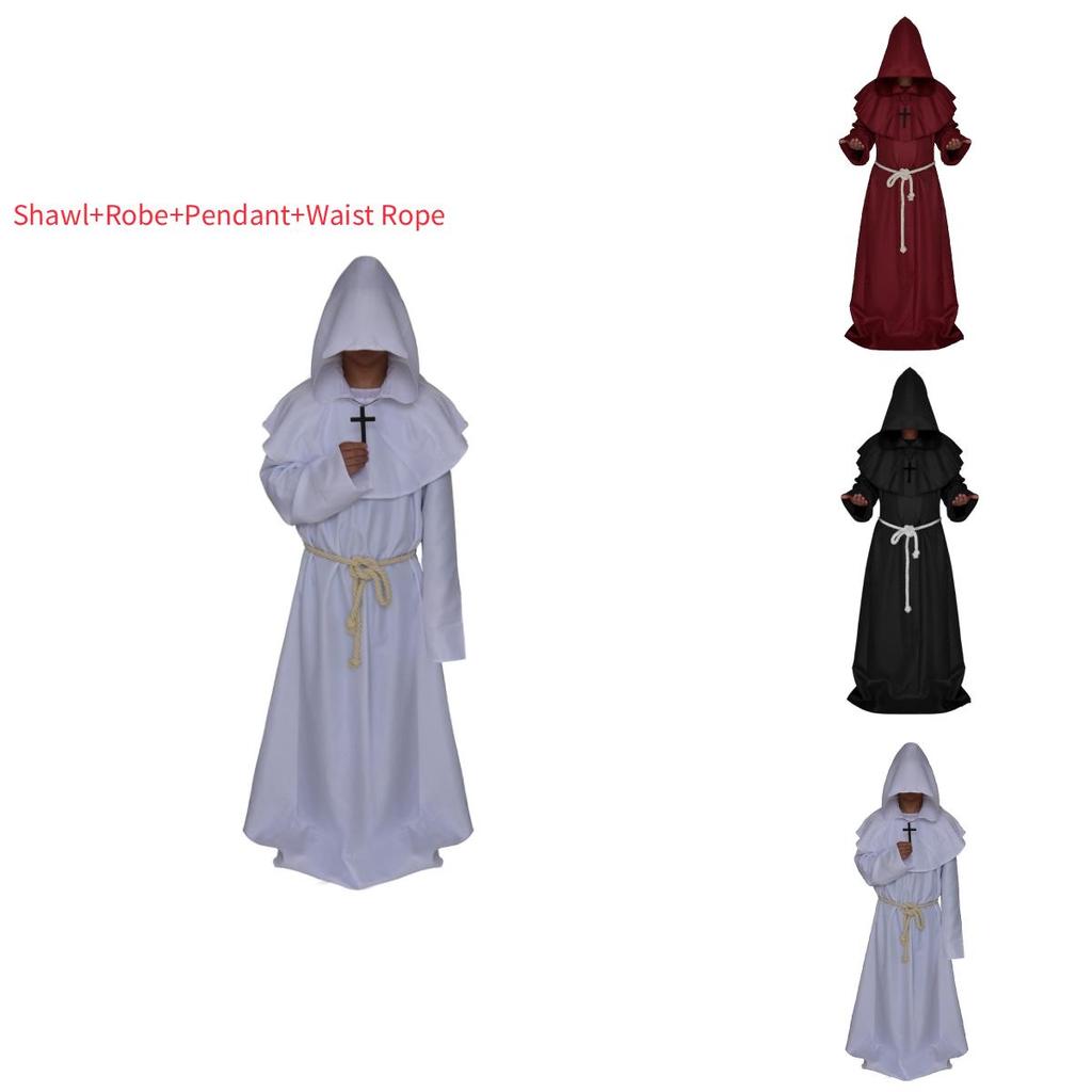 Medieval Monk Costume Wizard Priest Robe Shawl Set For Cosplay Events And Halloween