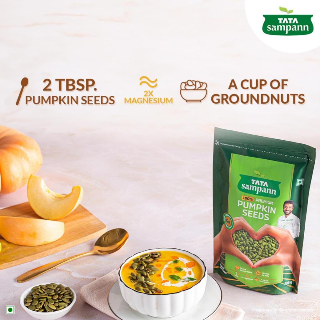 TATA Sampann Pumpkin Seeds 200g Pack Rich In Protein Fibre Magnesium Phosphorus Raw Unroasted
