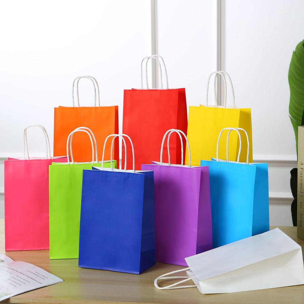 Spot Multi-color Kraft Paper Bag with Handles for Advertising, Gift Packaging, and Shopping, with Custom Printed Logo