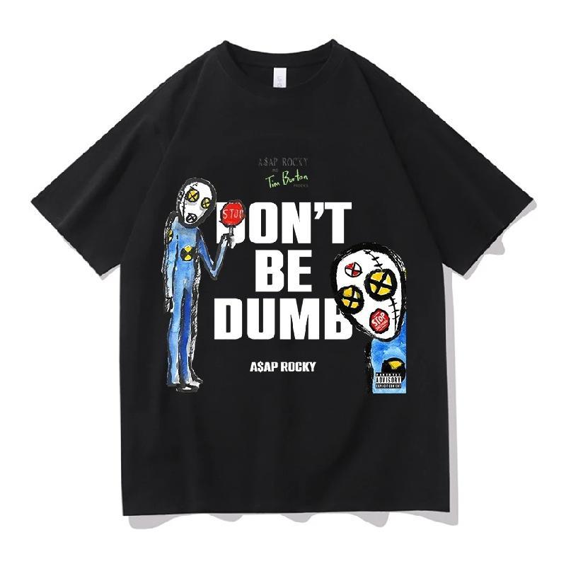 

A$AP ROCKY Футболки с принтом альбома Don t Be Dumb Унисекс Чистый хлопок Модные Повседневные Эстетичные Летние Хип-хоп Графические Топы Футболки Уличная одежда S чёрный