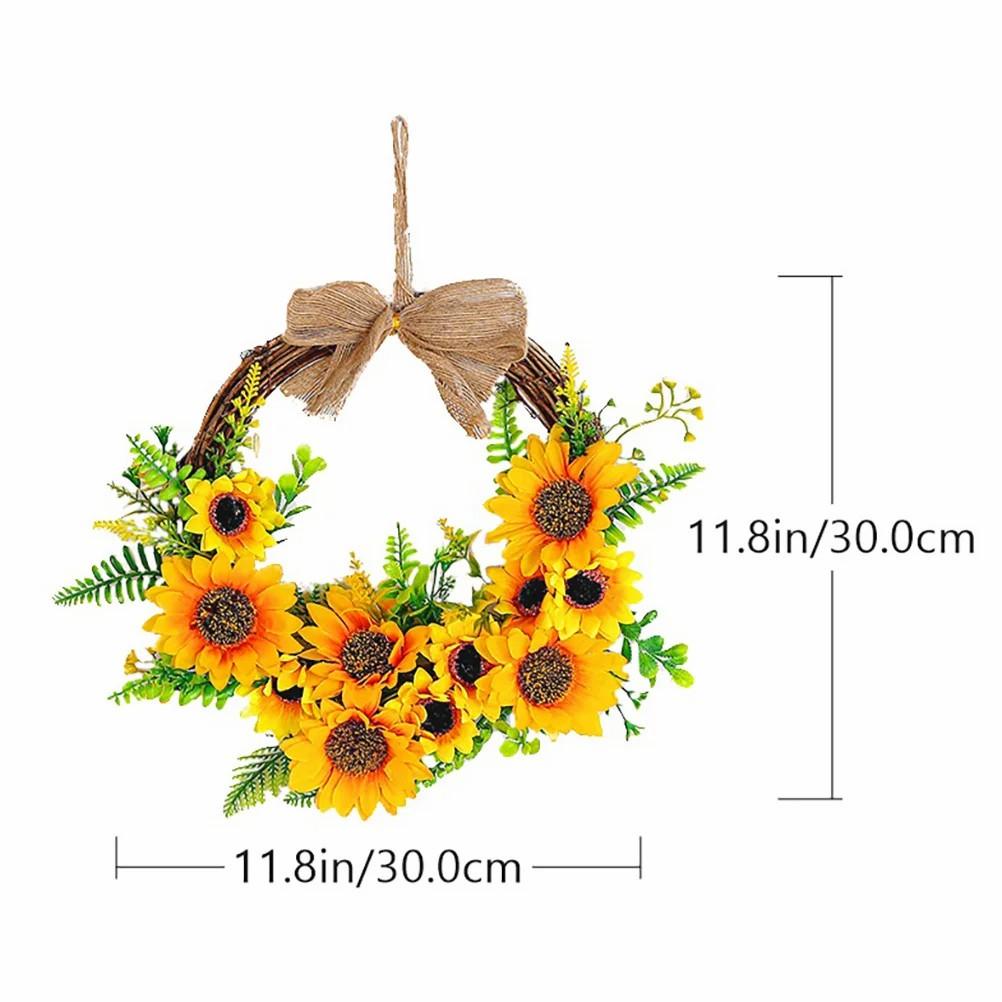 

Summer Sunflower Wreath Festival Sun Flower Door Decoration Semicircle Wreath Ornament Hanging Pendant Spring Artificial Garland