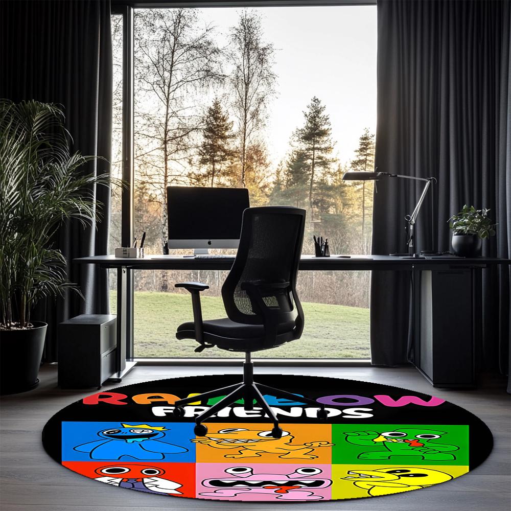 Rainbow Friends Printed Round Rug Carpet Chair Rug Area Rug Entryway Doormats,for Office Chair Living Room Bedroom Kitchen Room.