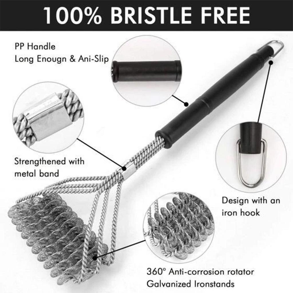 BBQ Grill Brush Cleaning Brushes Tool Grill BBQ Stainless Steel Bristles Non-stick Grilling Kitchen Brushes Barbecue Accessories