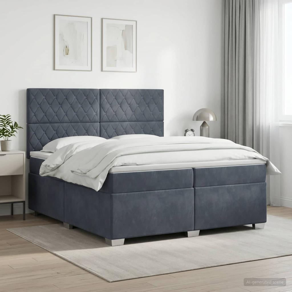 Box Spring Bed with Mattress Dark Grey 200 X 200 Cm Velvet