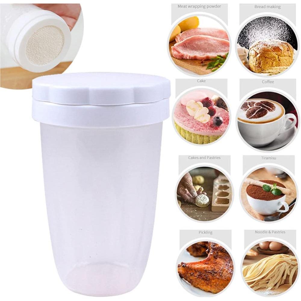 White Plastic Flour Powder Sugar Shaker with Lid Mesh Shaker Icing Sugar Powder Cocoa Flour Chocolate Coffee Sifter Kitchen Tool
