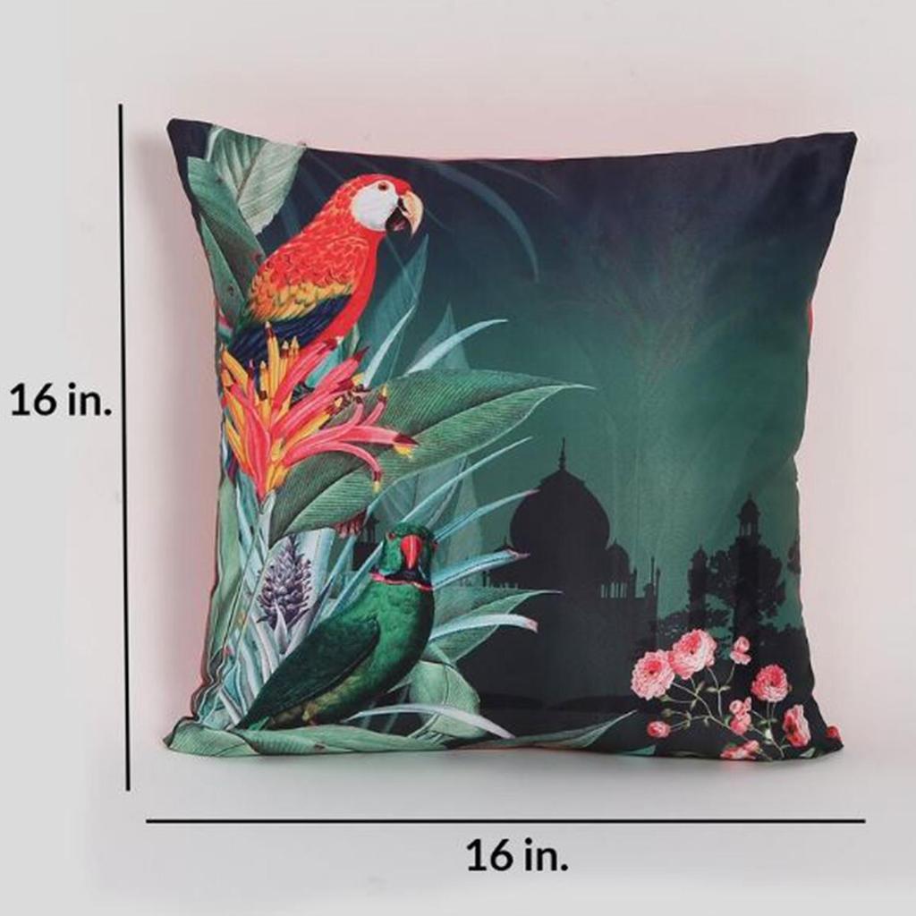KOKO MAISON INC Garden Parrots Polystain Cushion Cover | Flap Closure | Digital Printed