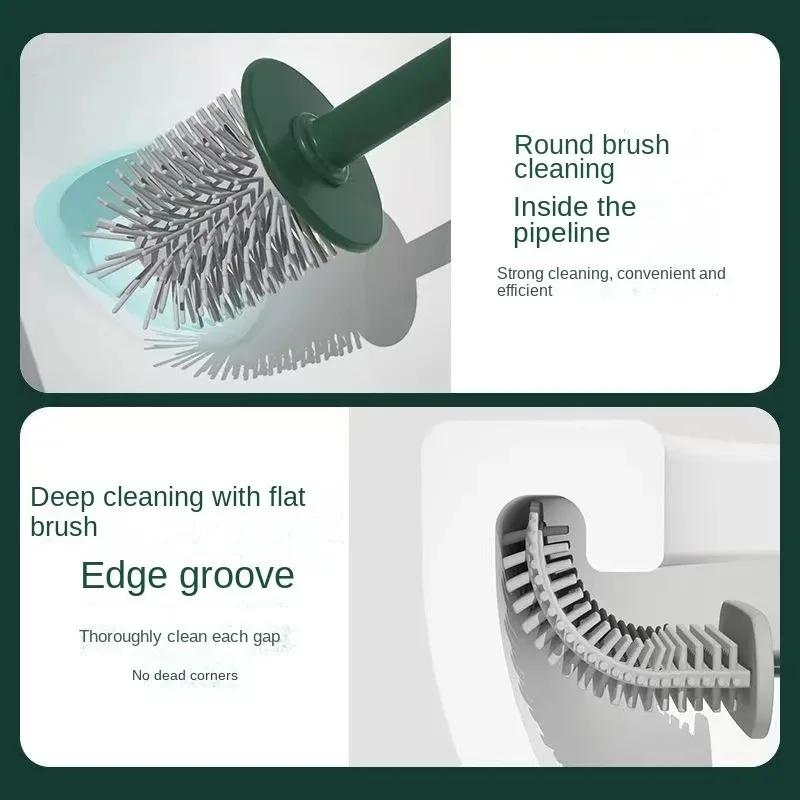 Toilet Brush Mounted No Punching Wall Multi-functional Silicone Tools with Bracket Home Bathroom Accessories Sets