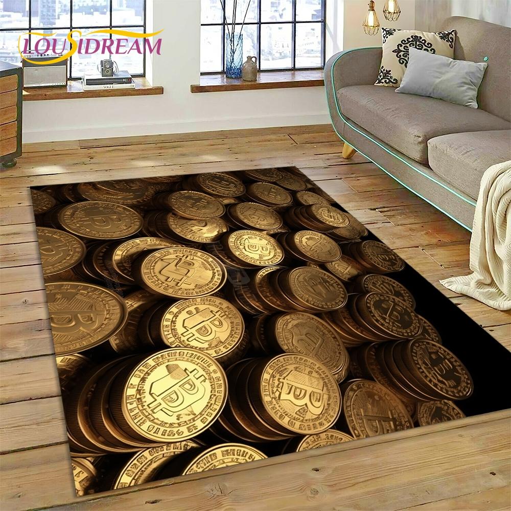 Bitcoin 3D Virtual Currency NFT Area Rug Carpet for Living Room Bedroom Home Decor,Floor Mat Non-slip for Sofa Doormat Gift Kids