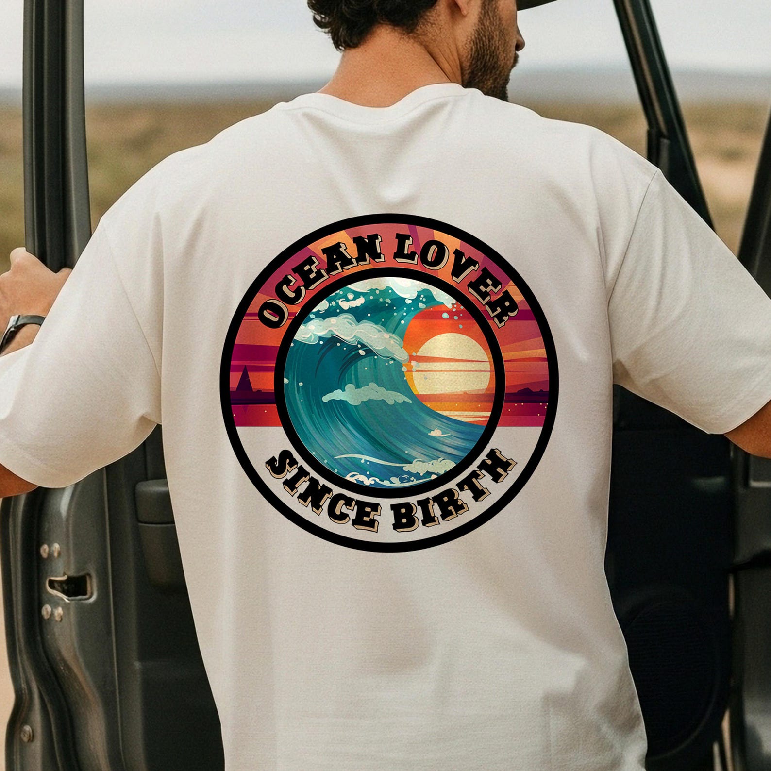 Surfing Ocean Lover Since Birth Shirt, Wave Sunset T-Shirt, Beach Badge Graphic Tee, Surfer Gift Shirt, Ocean Life Tee, Retro Wave Sunset S