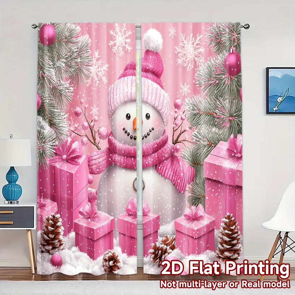 

2pcs Curtains Cute Snowman Pink Christmas Gifts Fashionable Chic Curtains Versatile Fabric Curtains Home Decor Perfect for 100*130 Rod Pocket 1pcs