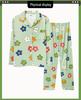 Middle-Aged Mom Long Sleeve Pajamas - Green Plant Series Cardigan, Loose Plus Size Home Set for Women, Spring/Autumn.
