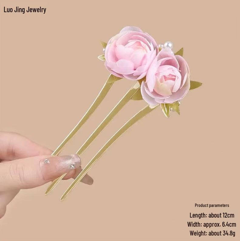 Épingle à cheveux vintage en forme de U avec pompon paon pour femmes - Épingle à chignon nacrée pour Cheongsam et Hanfu