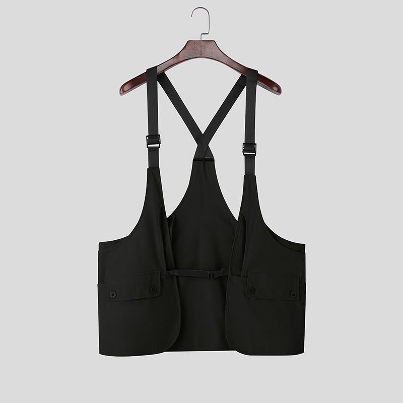 INCERUN Men Strap Sleeveless Patchwork Cargo Vest Waistcoats