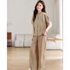 D.F.DEAR Women's Loose Fit Round Neck Shirt & Wide-Leg Pants Set