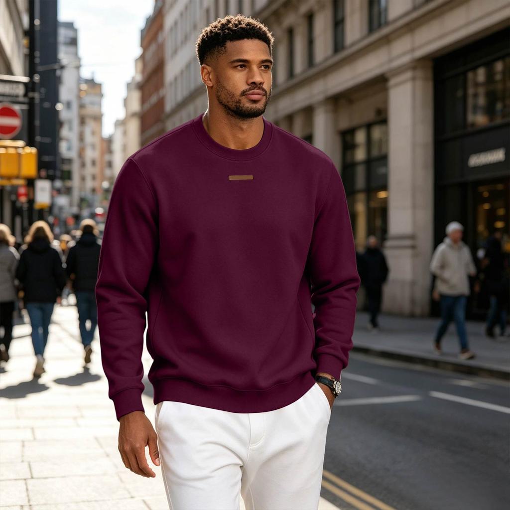 Men's Loose Fit Long Sleeve Crew Neck Sweatshirt Lightweight Fleece Pullover Casual Top for Everyday Wear