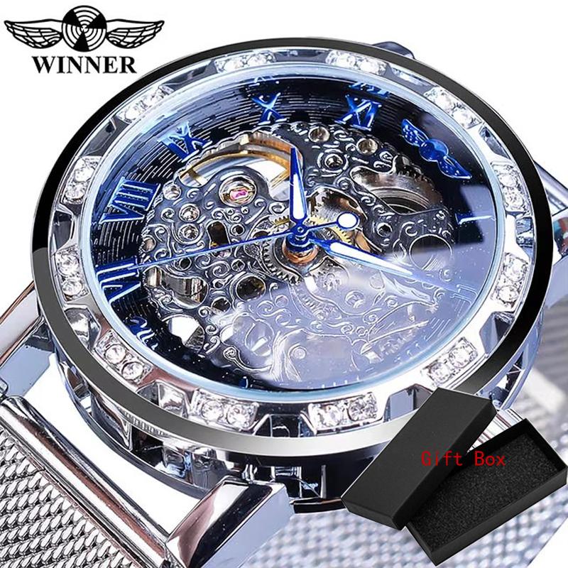 Winner Casual Mechanical Watches For Men Golden Roman Fashion Stainless Steel Belt Mesh Strap Wristwatch Clock Relogio Masculino