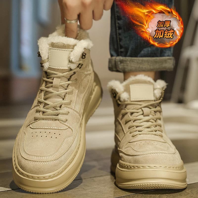 High-top winter velvet thickened warm cotton shoes integrated leather Martin boots outdoor waterproof and non-slip snow boots
