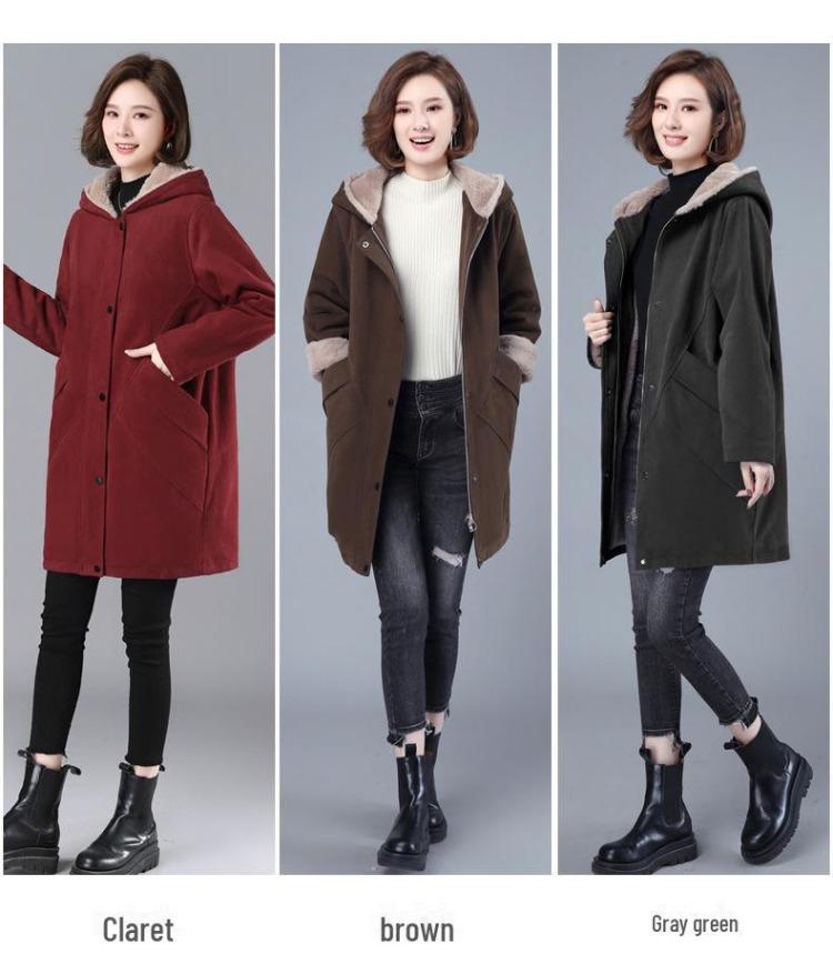 2024 Women Autumn Winter Thickened Cotton Padded Parker Jacket Mid Length Coat for Middle Aged