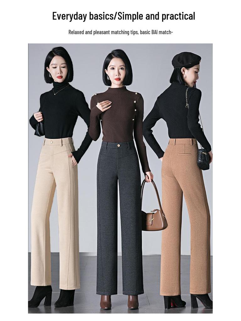 2024 Autumn/Winter Women's Loose Slimming Acetate Wool Pants - Extra Thick, Narrow To Wide Leg, for Middle-Aged Moms