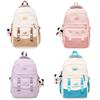 Color Blocked Letter Embroidery Student Backpack With Plush Pendant For Daily Use
