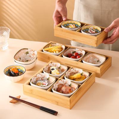 Kreative Bambus- und Holz-Jiugongge Tablettplatten-Kombination Haushaltsrestaurant Hot Pot Restaurant Beilagen Snack-Aufbewahrungs-Gitterplatte