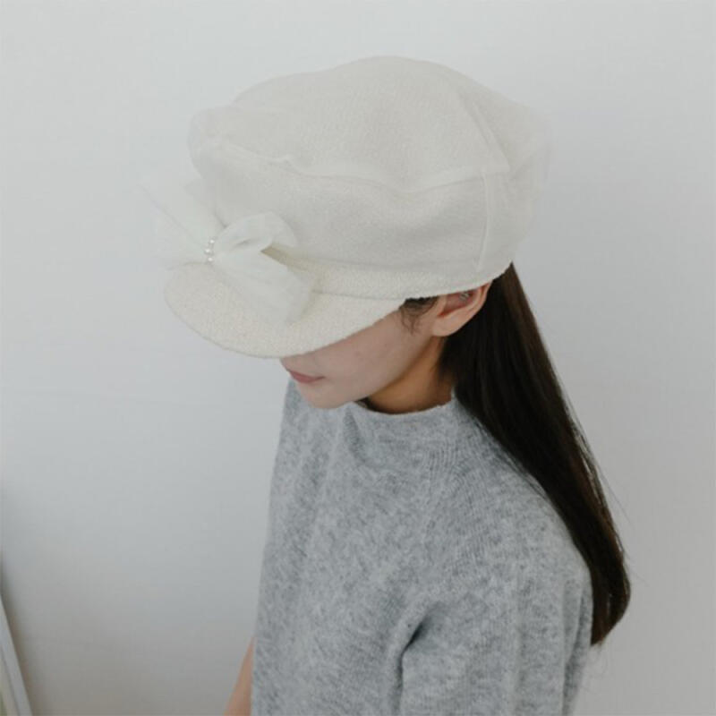 

Women s Pearl-embellished Chiffon Ribbon Organza Sailor s Cap ivory