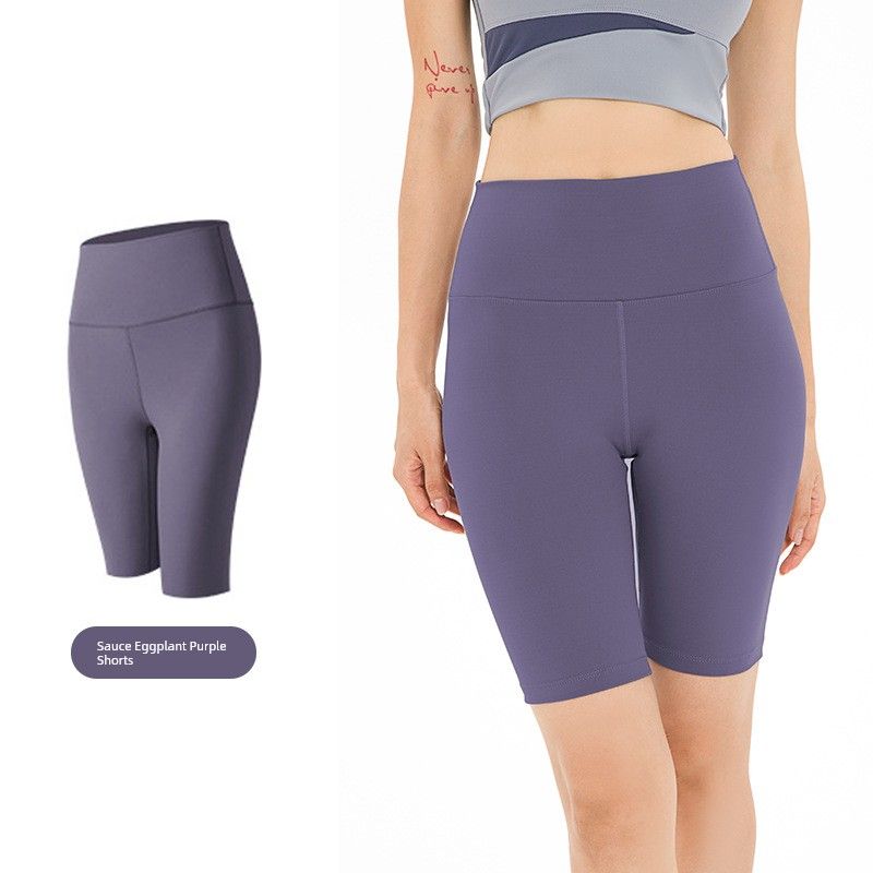 

Fashion Seamless Half Length Fitness Shorts Women s High Waist Peach Hip Lifting Sport Shorts Tight Quick-Drying Yoga Pants Shorts Sauce Eggplant Purple XXL
