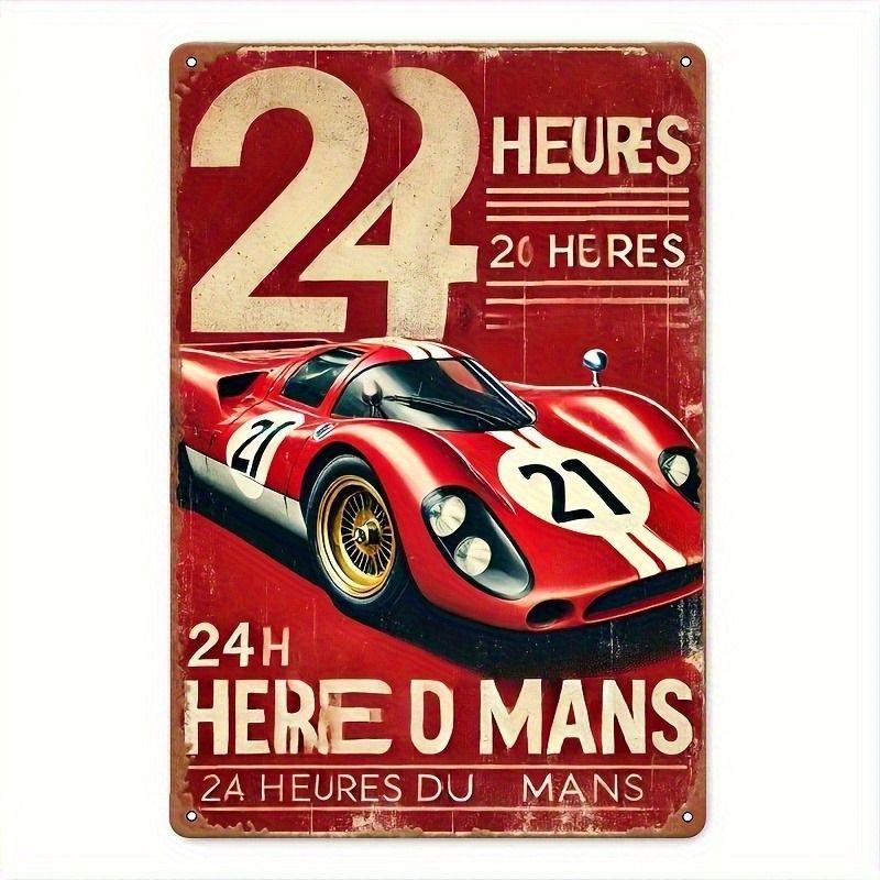 Racing Car Retro Style Metal Decorative Painting for Garage Room Decor