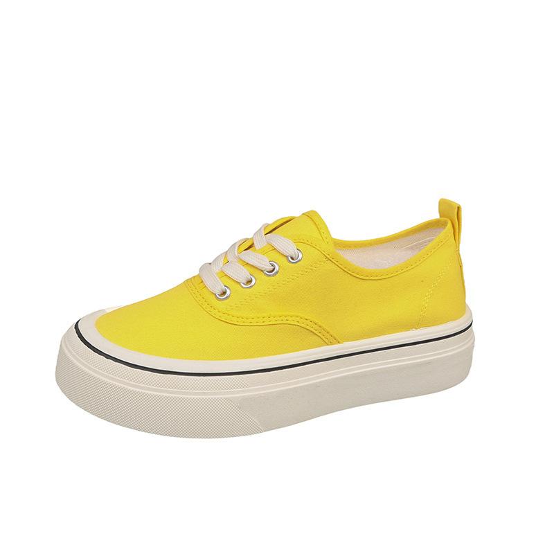 Thick-soled Versatile Canvas Shoes Women's Low-top 2025 Spring New Casual Shoes Heightening Board Shoes Lace-up Round Head White Shoes