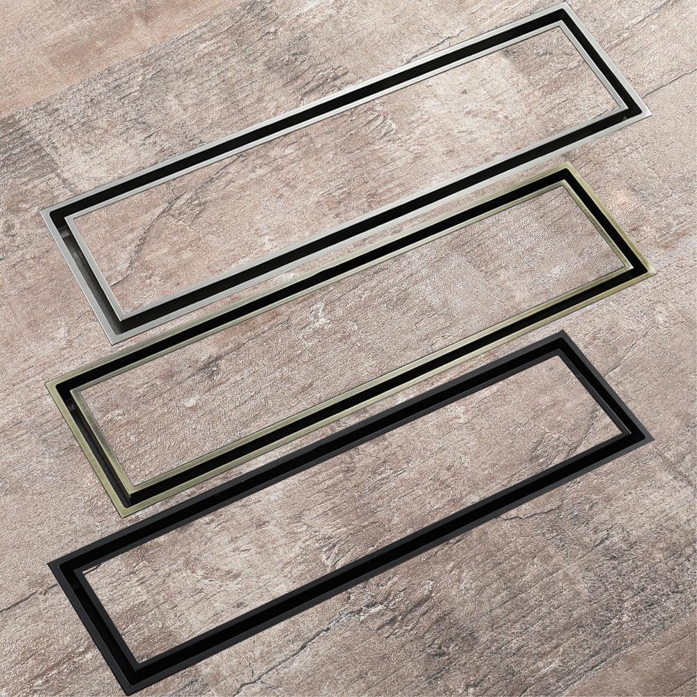 HIDEEP Bathroom Shower Antique Brass / Matte Black / Brushed Drains Insert Tile 300x82mm Linear Anti Odor Floor Drain (Black,Brass)