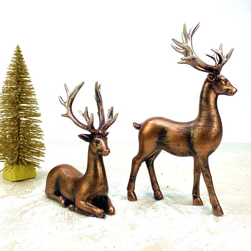2 Packs Copper Animal Reindeer Figurines Resin Art Deco Decor for Home Sitting & Standing Elk Statues