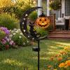 Solarbetriebene Outdoor-Halloween-Dekoration Schwarze Katze Mond-Erdspießleuchte, Metall-Kürbis-Laterne im Vintage-Stil mit warmem Schein, Gruseliger Hof für den Garten
