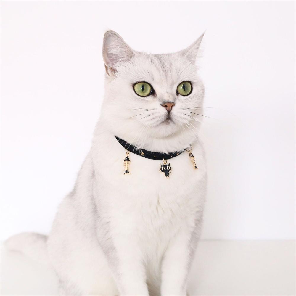 Colier reglabil pentru pisică și cățeluș, cu os de pește/fulg de zăpadă/stea, catifea, bronzant, stele și chic, accesorii pentru animale de companie, guler de lux pentru câini