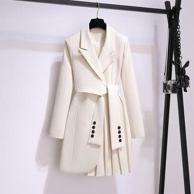 İlkbahar Sonbahar Moda Ofis Bayan Ince Mini Pilili Blazer Elbise kadın Dantel Up Zarif Lüks Takım Elbise Elbiseler Artı Boyutu