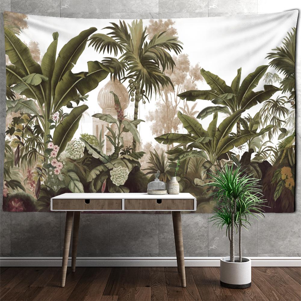 

Гобелен с тропическими растениями и архитектурой, настенный психоделический колдовство, тайна, спальня, гостиная, домашний декор 95x70cm