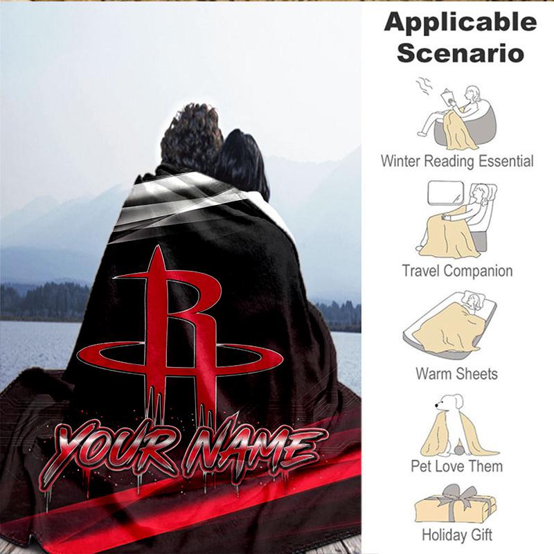 1PC Custom Name Blanket basketball Pride Rockets Flannel blankets Patterns Throw Blanket All-Season Soft Gift for Couch, Bed, Camping, Birthday gifts
