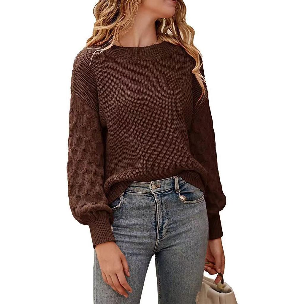 2025 New Sweaters Personality Fashion Lantern Sleeves Round Neck Pullover Tops Temperament Age-reducing Leisure Embroidered Sweater