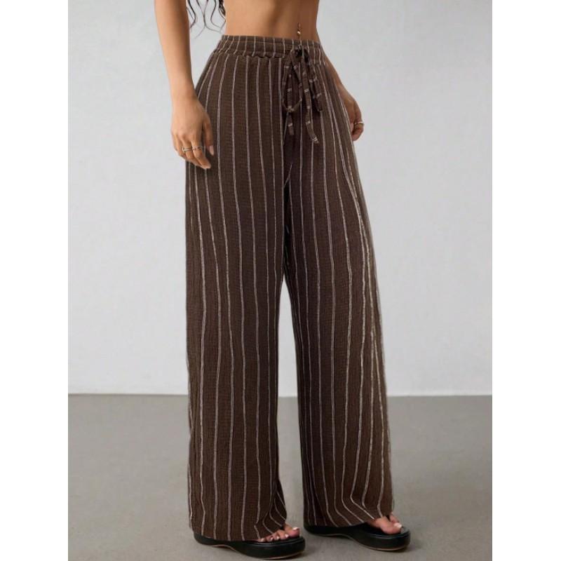 Women's Spring Retro Striped Wide-Leg High-Waisted Slimming Straight-Leg Casual Pants for Work