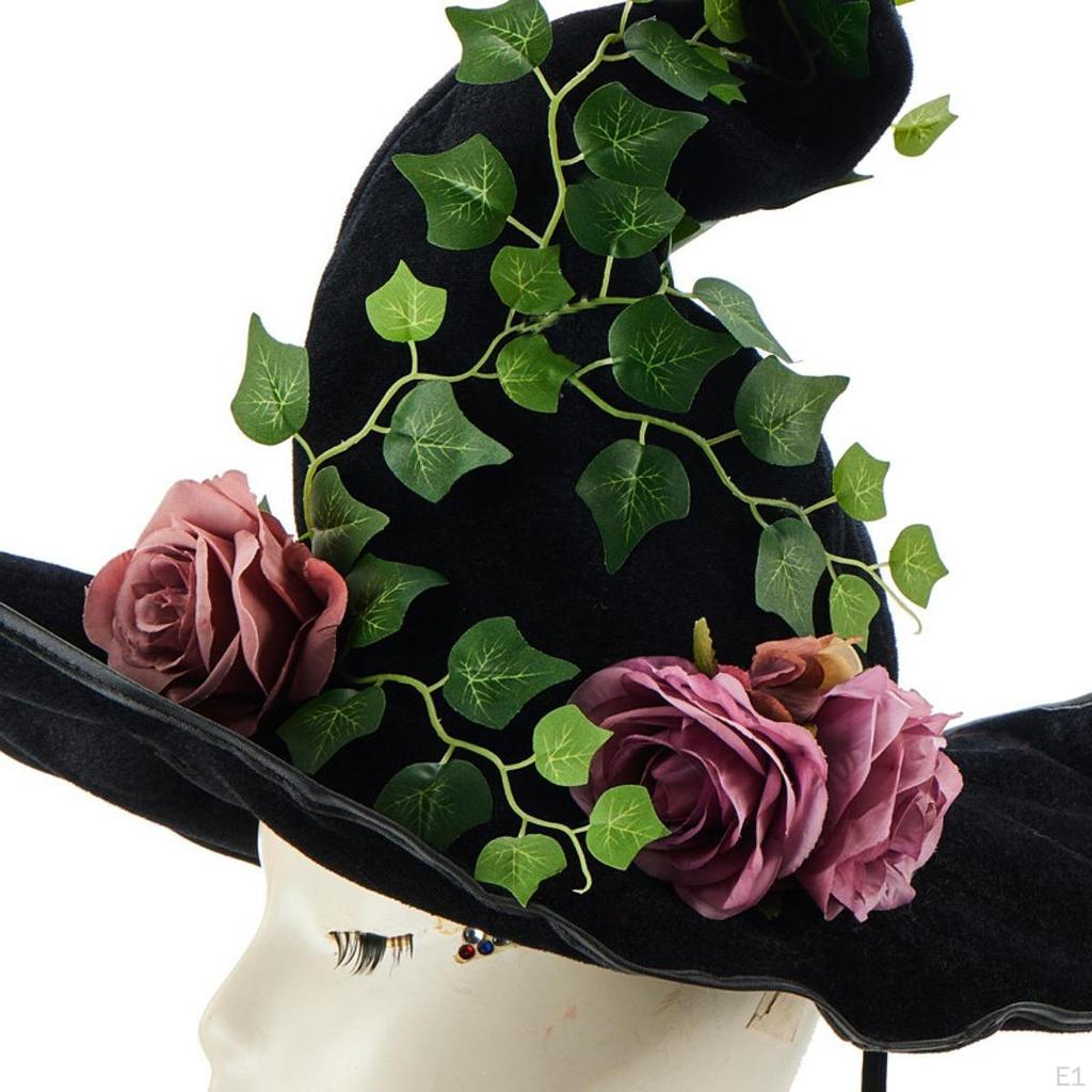Witch Hat Wizard Lightweight Accessory with Rose Vine Leaves Sorceress Cap Party Props Halloween