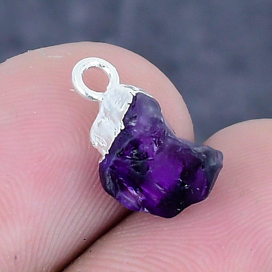 Amethyst Rohstein 925 Sterlingsilber Schmuckanhänger 0,59"